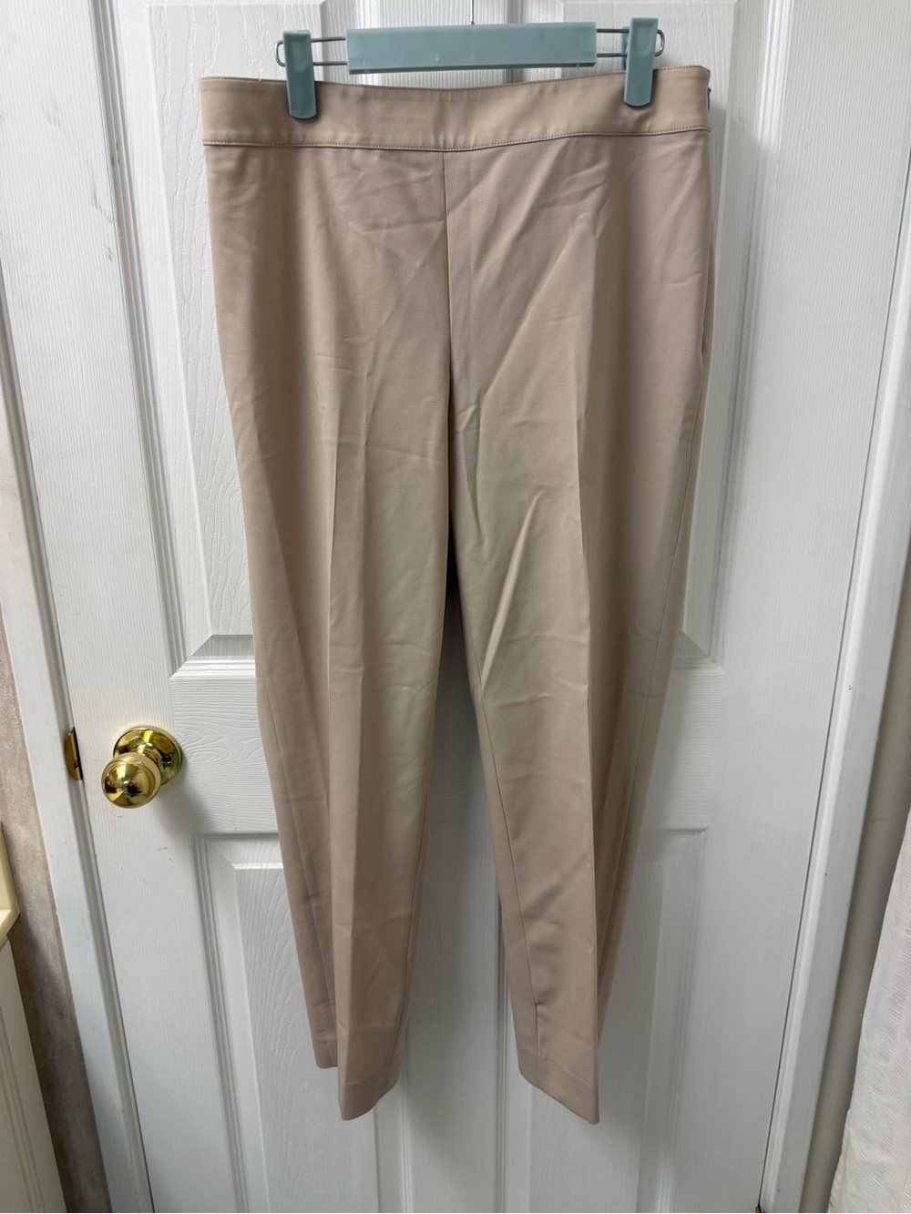 St John Emma Pants Trousers Wool Blend Side Zip Size 8 Beige Quiet Luxury